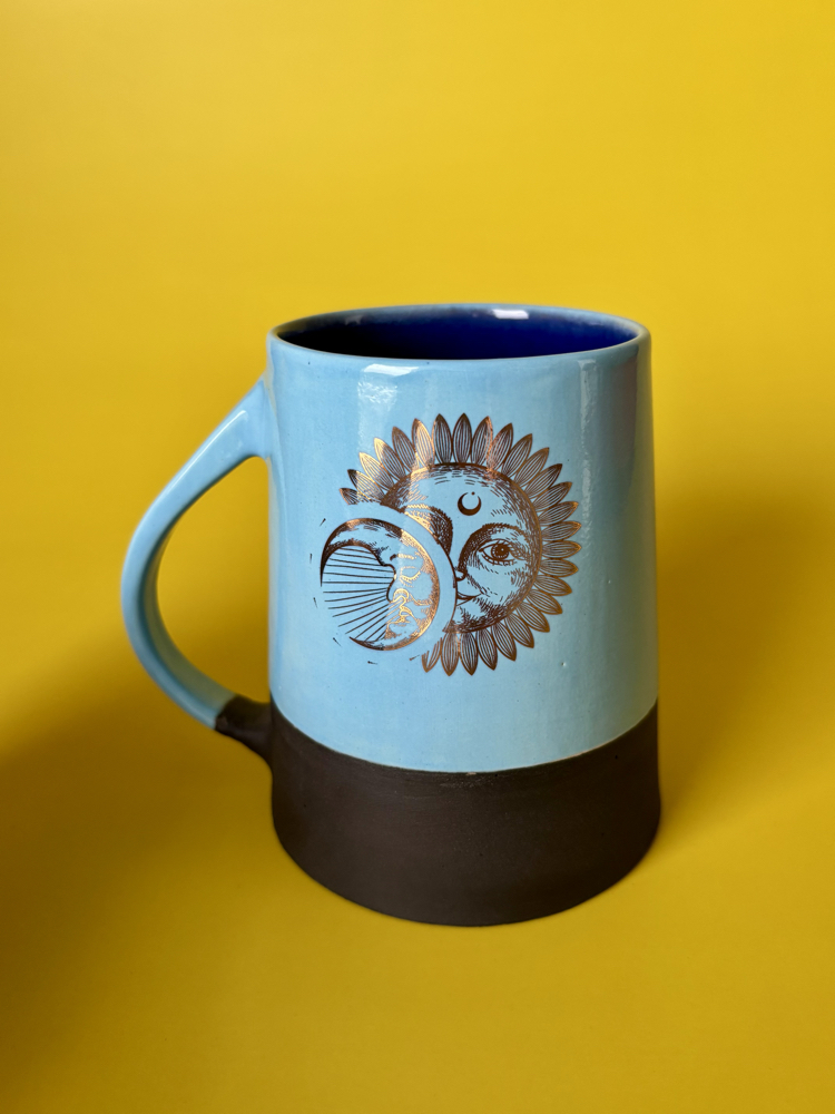24K Altın Detaylı 450 ml Mavi - Lacivert Stoneware Kupa