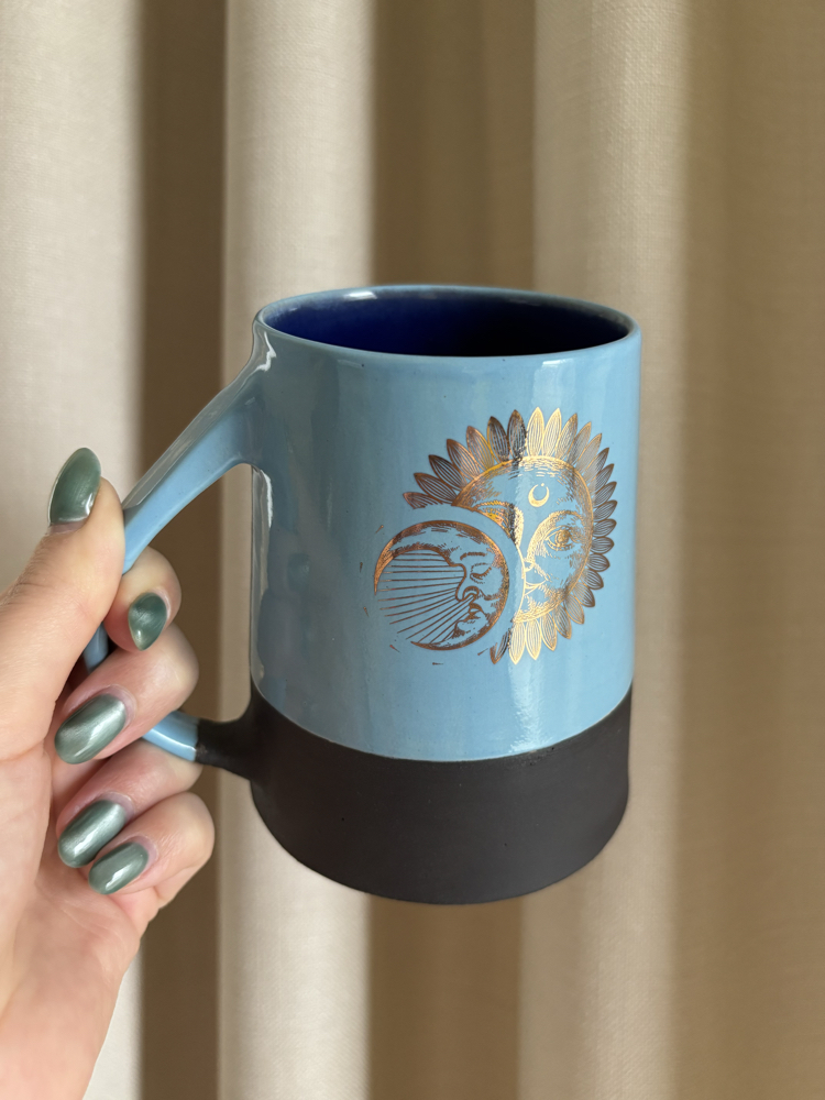 24K Altın Detaylı 450 ml Mavi - Lacivert Stoneware Kupa