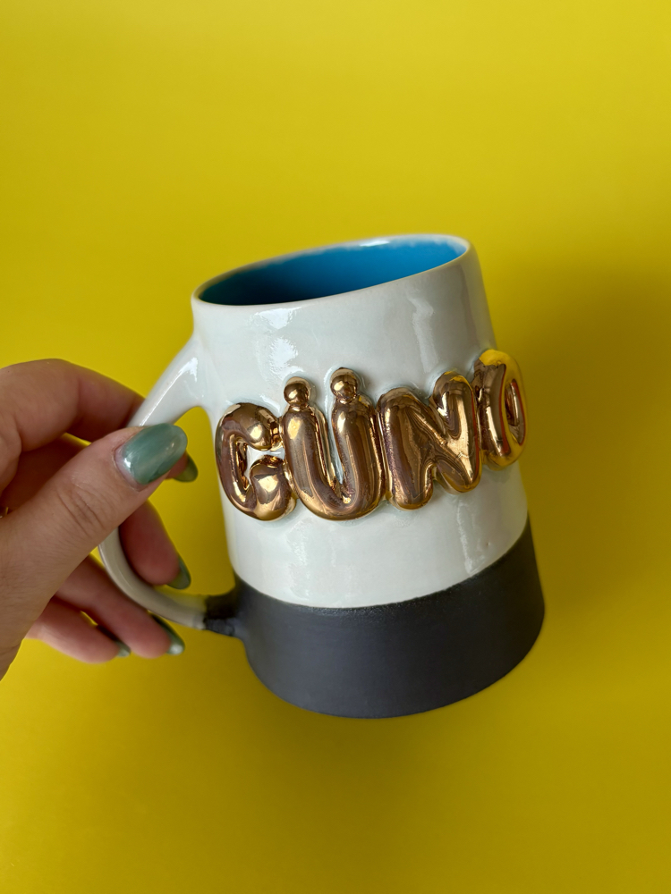 24K Altın GÜNO 450 ml Su Yeşili - Mavi Stoneware Kupa