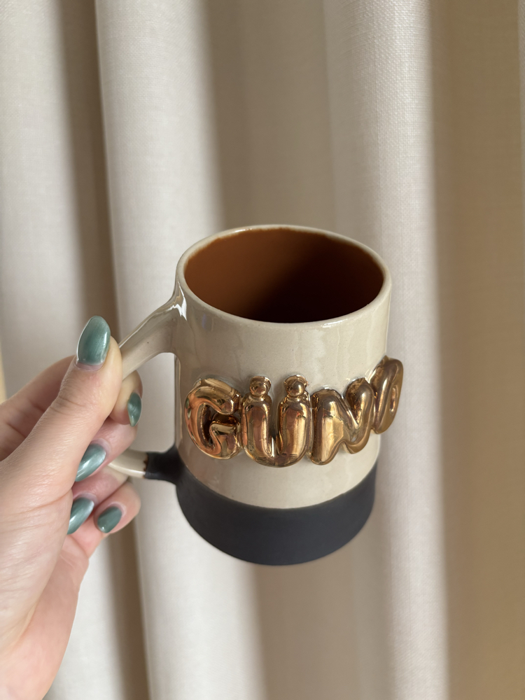 24K Altın GÜNO 450 ml Krem-Kahverengi Stoneware Kupa