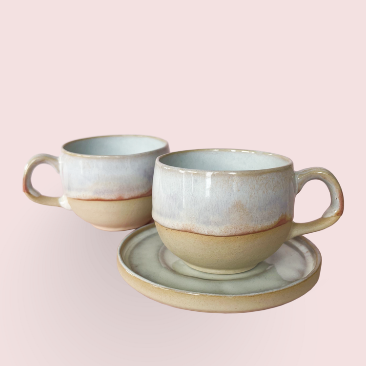 Pink Sands 125 ml Stoneware Fincan (Tabaklı Set)