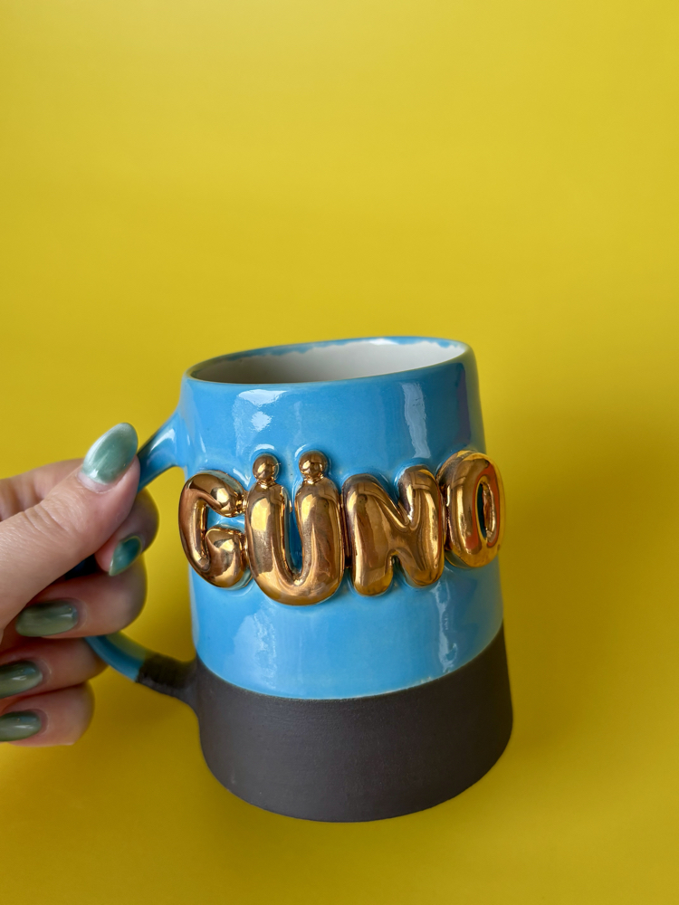 24K Altın GÜNO 450 ml Mavi - Su Yeşili Stoneware Kupa