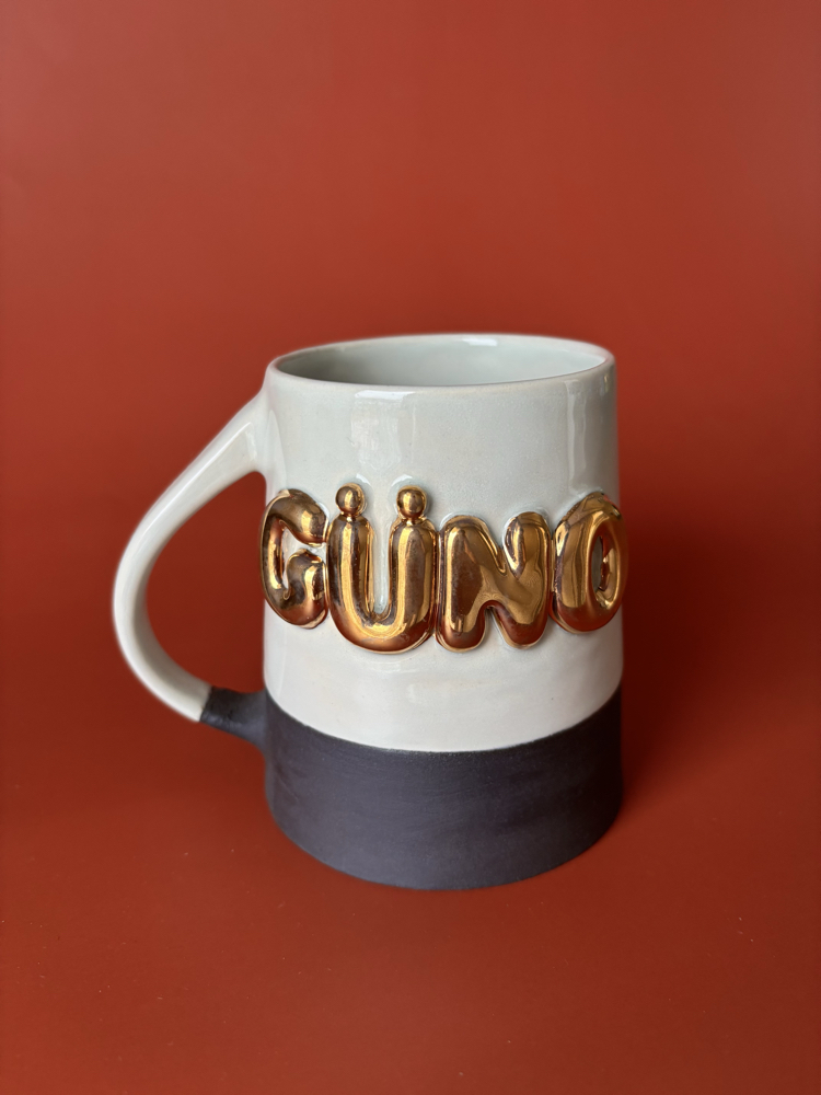 24K Altın GÜNO 450 ml Su Yeşili Stoneware Kupa