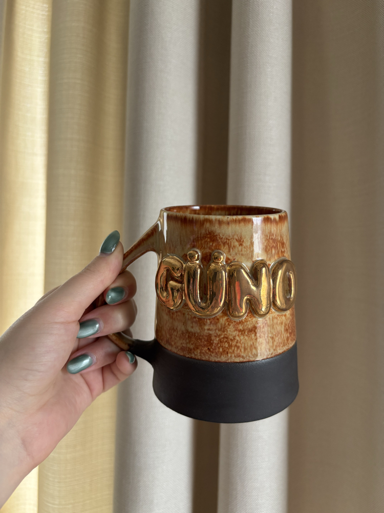 24K Altın GÜNO 450 ml Artistik Kahve Stoneware Kupa