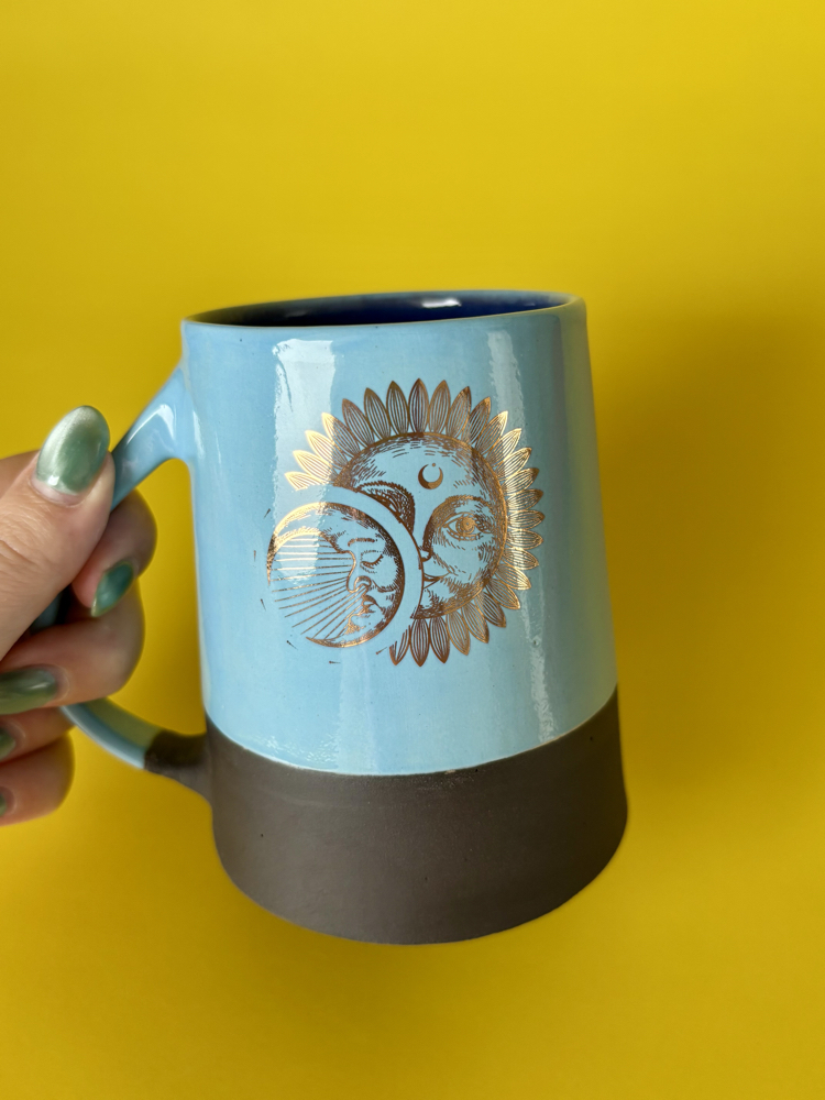 24K Altın Detaylı 450 ml Mavi - Lacivert Stoneware Kupa