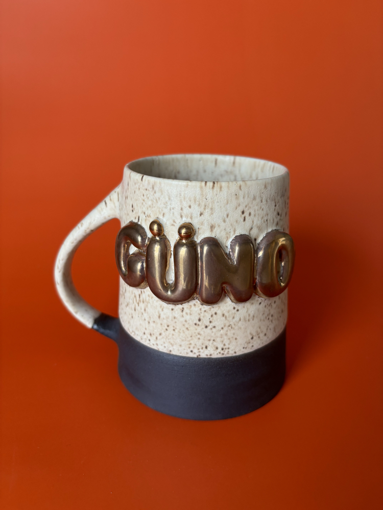 24K Altın Bakır GÜNO 450 ml Mat Krem Benekli Stoneware Kupa