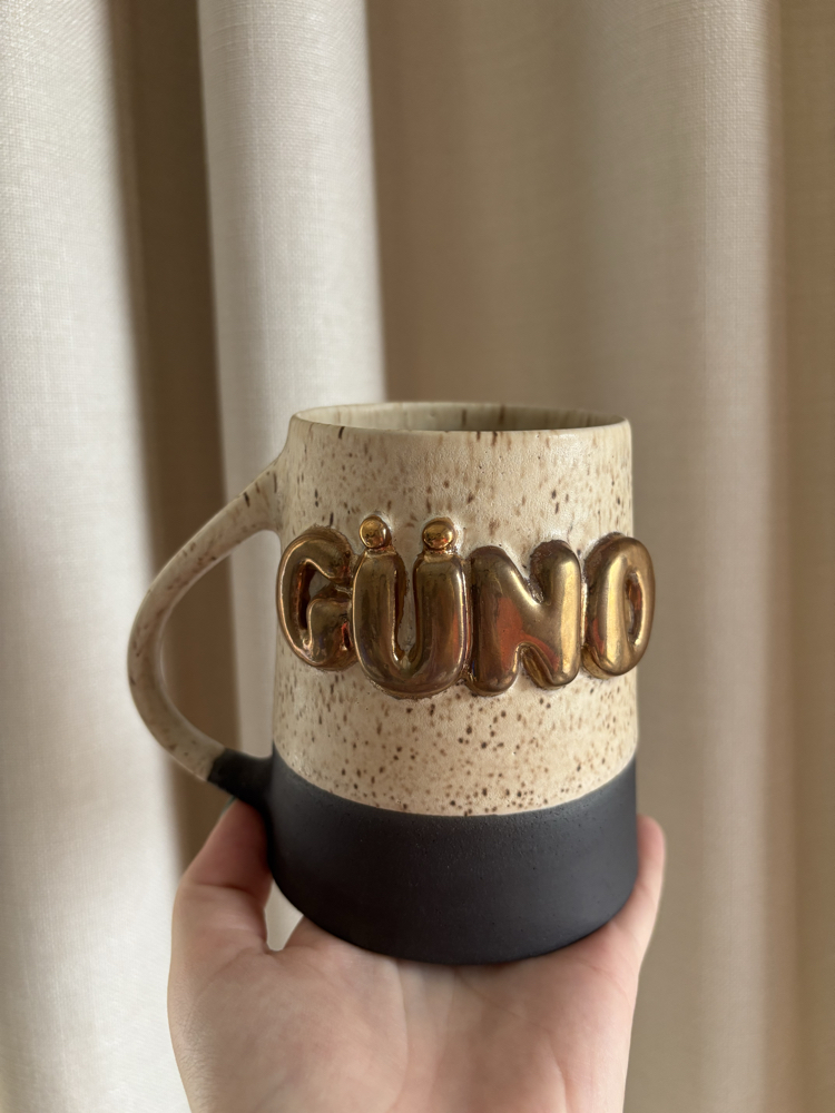 24K Altın Bakır GÜNO 450 ml Mat Krem Benekli Stoneware Kupa