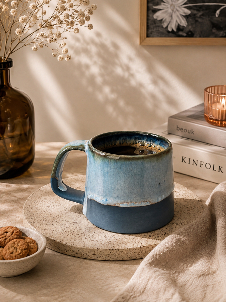 Ocean Breeze 190 ml Mavi Stoneware Fincan (Dekal Detaylı)