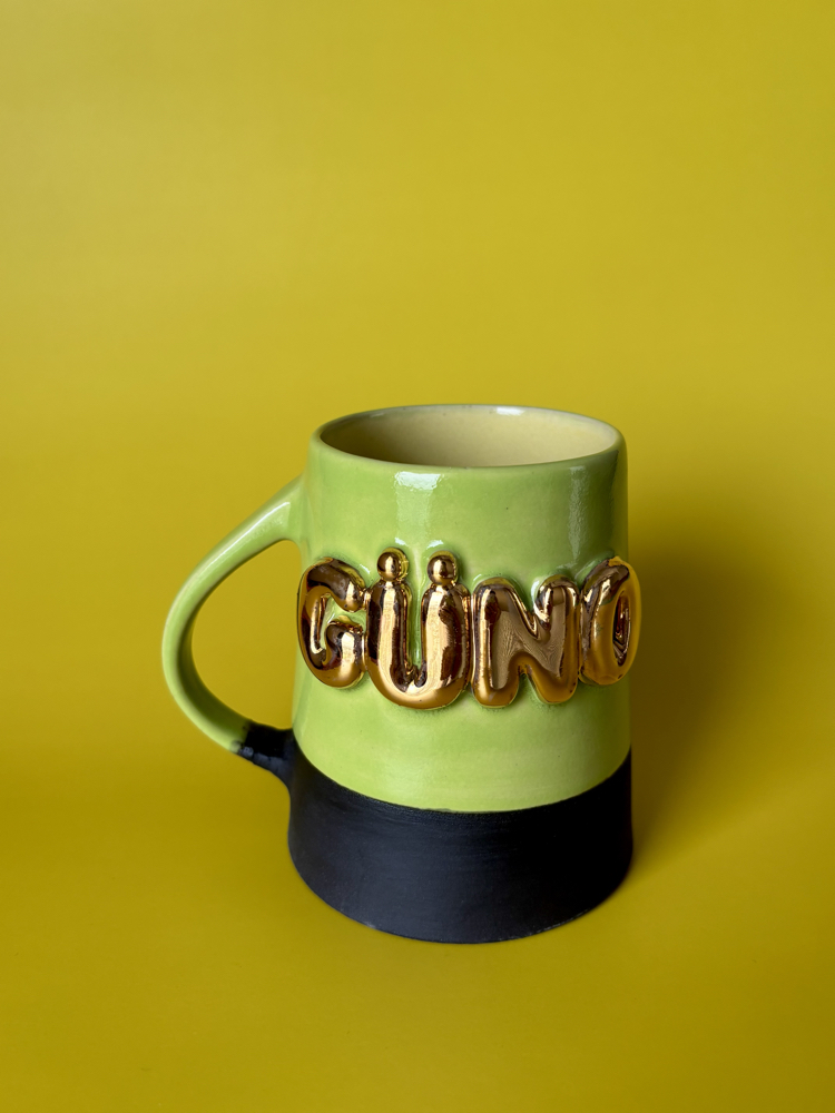24K Altın GÜNO 450 ml Fıstık Yeşili-SarıStoneware Kupa