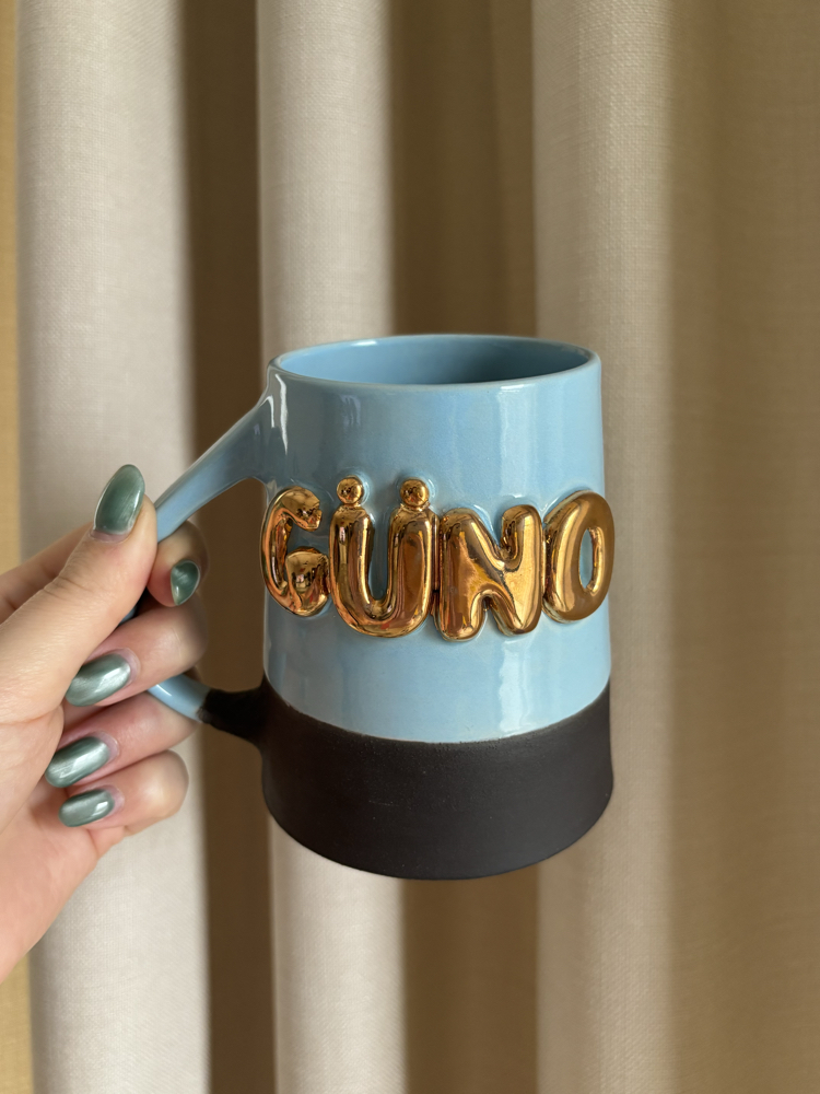 24K Altın GÜNO 450 ml Bebek Mavisi Stoneware Kupa
