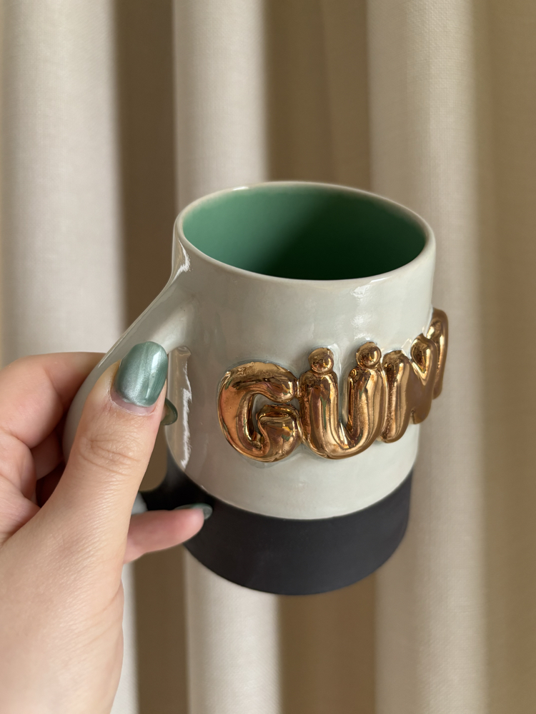 24K Altın GÜNO 450 ml Su Yeşili - Bahar Yeşili Stoneware Kupa