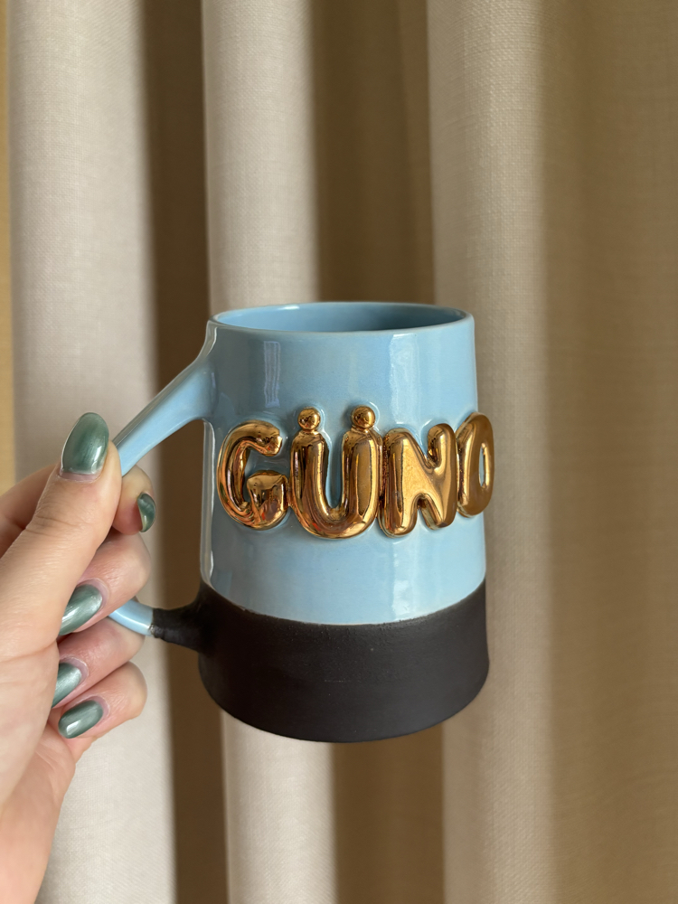 24K Altın GÜNO 450 ml Bebek Mavisi Stoneware Kupa