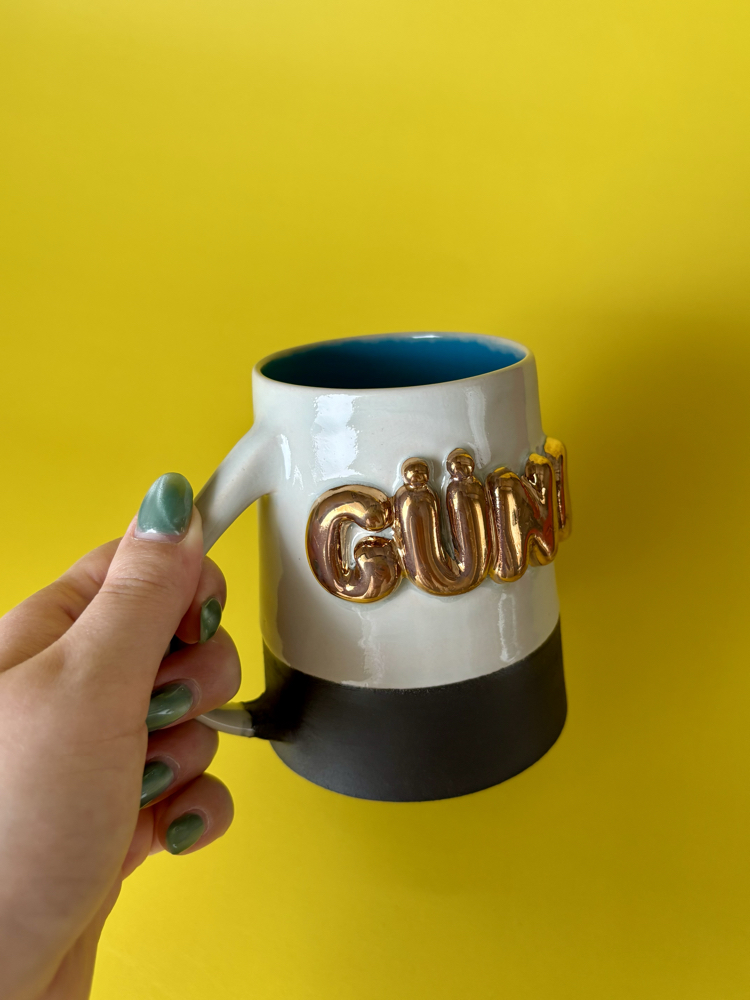 24K Altın GÜNO 450 ml Su Yeşili - Mavi Stoneware Kupa