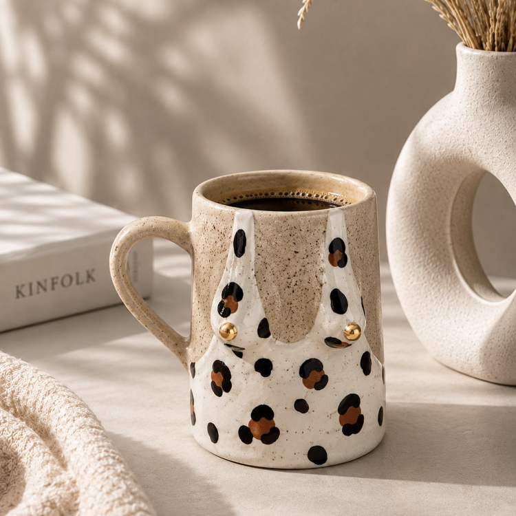 One of Her No.002 - FRECKLE 450 ml Stoneware Kupa (24K Altın Detaylı)