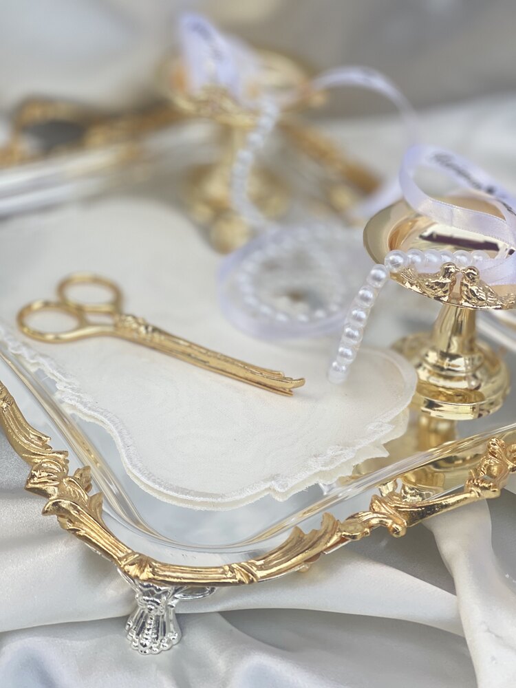 BORDÜRLÜ GÜMÜŞE GOLD SÖZ NİŞAN TEPSİSİ