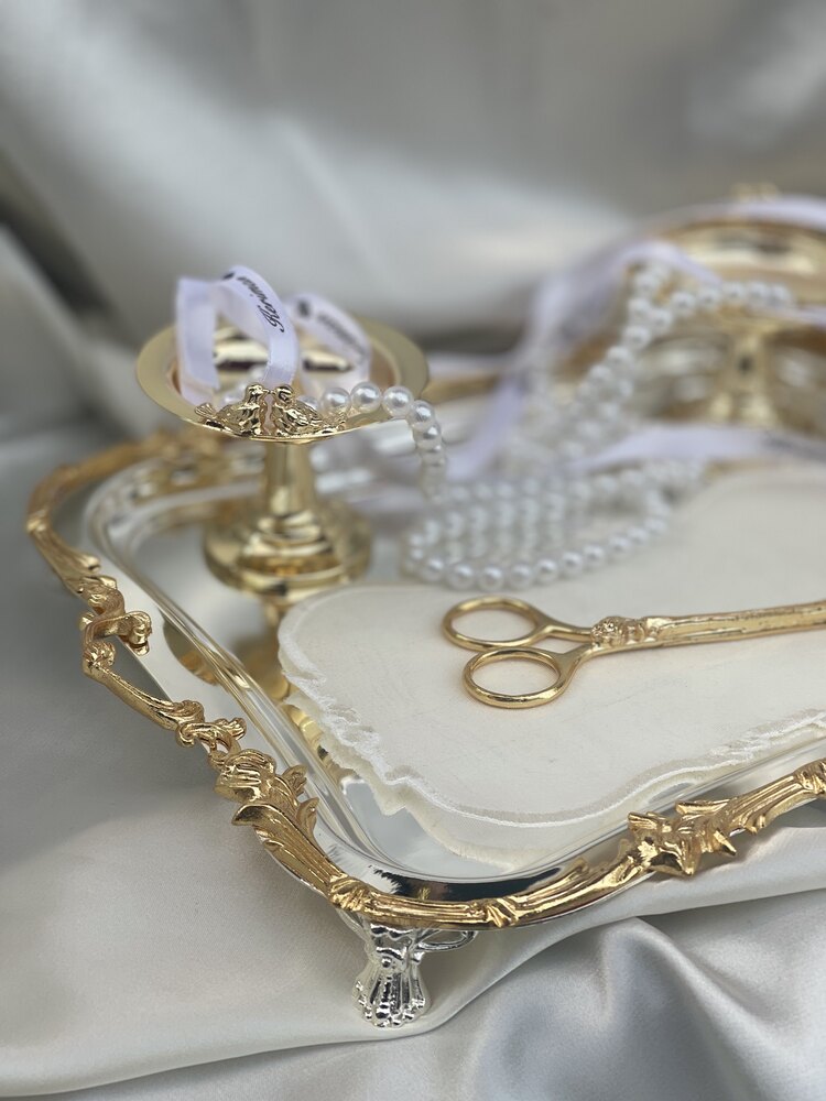 BORDÜRLÜ GÜMÜŞE GOLD SÖZ NİŞAN TEPSİSİ