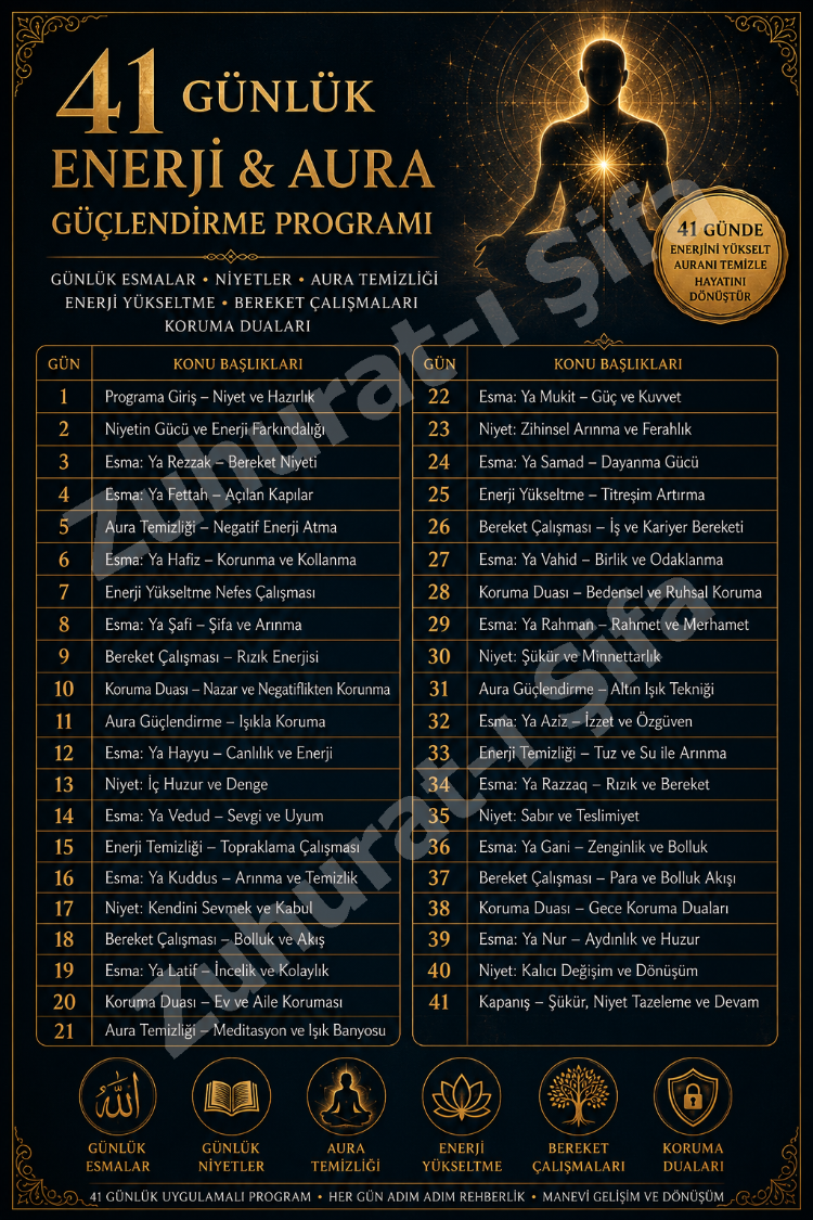 41 Günlük Enerji & Aura Güçlendirme Programı – Günlük Esmalar, Koruma Duaları ve Bereket
